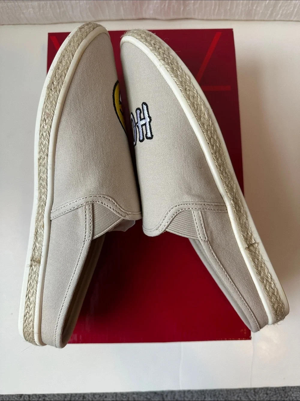 Aerosoles Beige Slip-On Canvas Mules with “HAPPY HOUR
